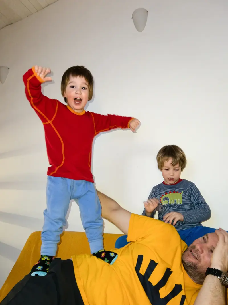 Two children playing at home